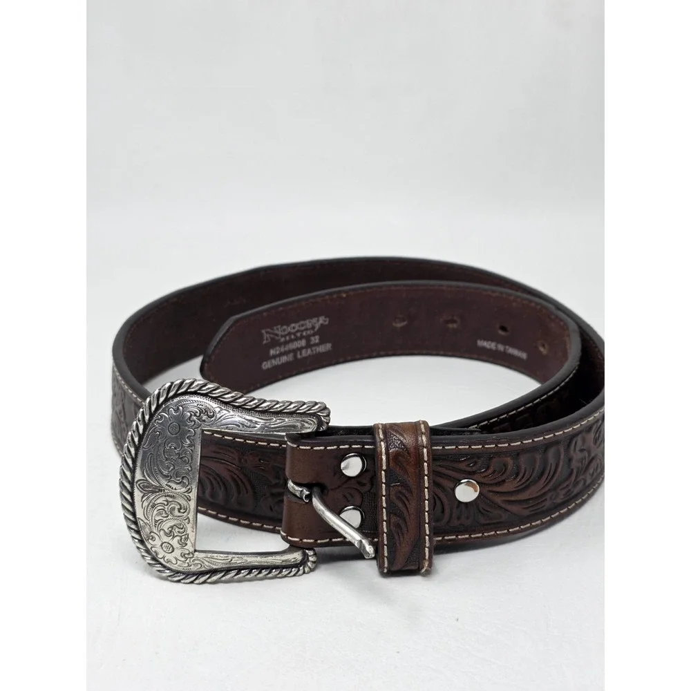 Nocona Size 32 Mens Western Tooled Leather Belt N2446008 Med Brown Distressed
